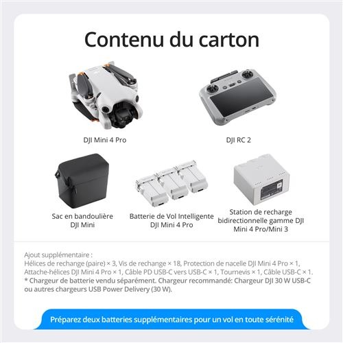 Drone Dji Mini 4 Pro Fly More Combo avec radiocommande Blanc – Image 3